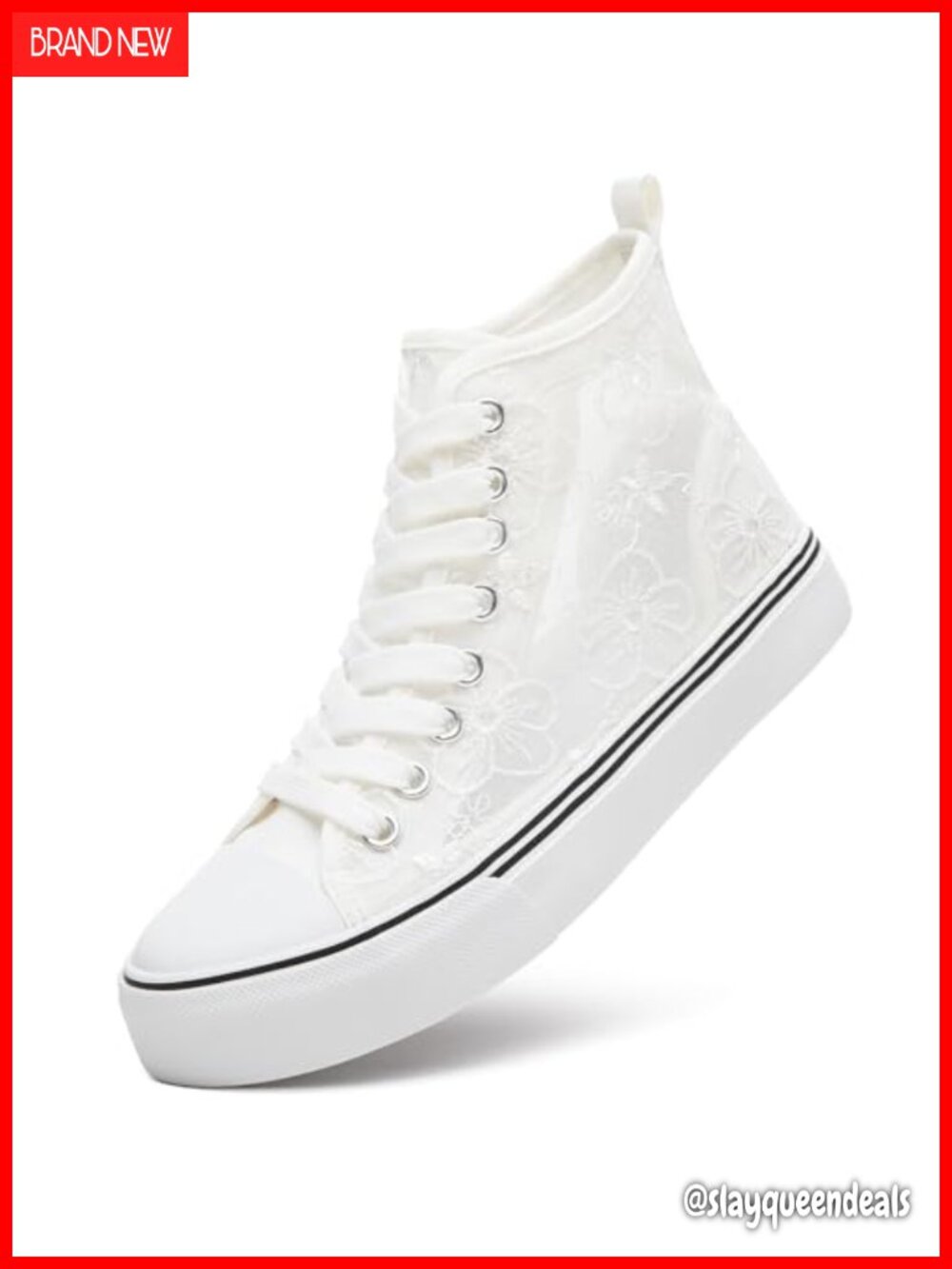 High Top Canvas Sneakers Lace-Up Floral Embroidery Breathable Mesh Casual